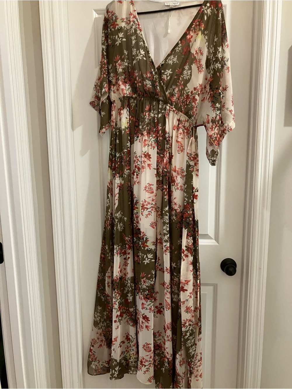 Baltic Born kimono Olive & Cream Floral Maxi Dress
